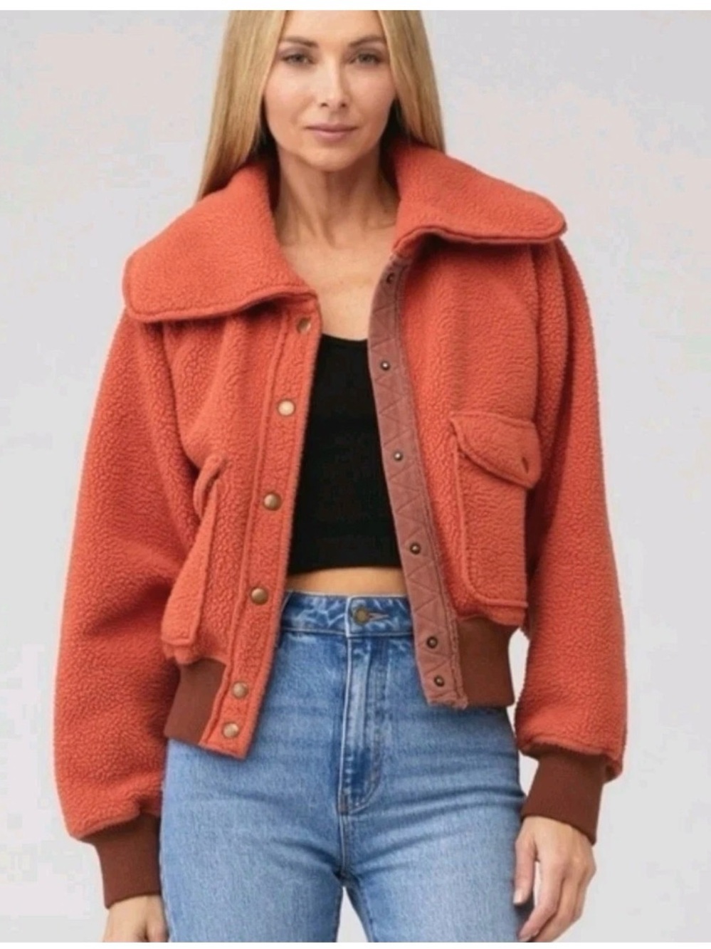 Free People We The Free Faux Fur Fleece Shasta Cardi Bomber Jacket M